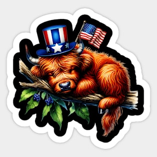 Coquette Highland Cow 4Th Of July Patriotic Animal Sticker